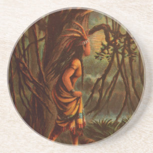 Dessous De Verre En Grès Dessin vintage : Pocahontas, La princesse indienne
