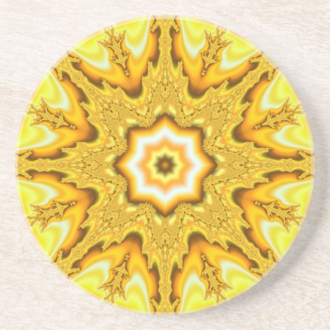 Dessous De Verre En Grès Dessous de verre de grès de fractale d'étoile d'or (Devant)