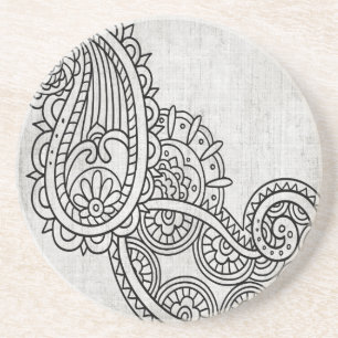 Dessous De Verre En Grès Dessous de verre de grès gris Mehndi Motif