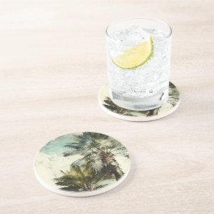 Dessous De Verre En Grès Dessous de verre de grès Motif Tropical Palm Tree