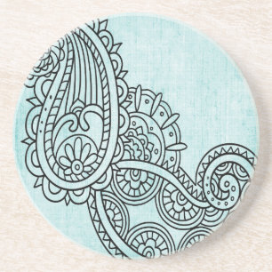 Dessous De Verre En Grès Dessous de verre de grès Turquoise Mehndi Motif