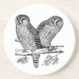 Dessous De Verre En Grès Deux Chouettes