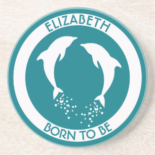 Dessous De Verre En Grès Deux dauphins sautants blancs avec des bulles