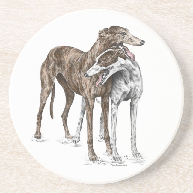 Dessous De Verre En Grès Deux Greyhound Friends Dog Art (Devant)
