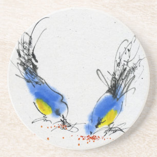 Dessous De Verre En Grès Deux petits titmouses picotant le grain.