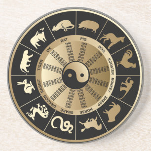 Dessous De Verre En Grès Diagramme chinois de zodiaque