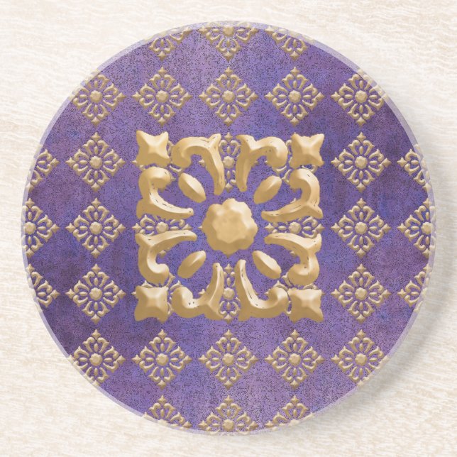 Dessous De Verre En Grès Diamants pourpre et or (Devant)