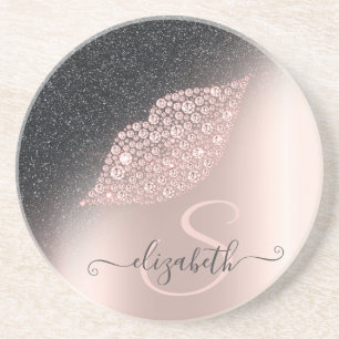 Dessous De Verre En Grès Diamonds Lips Parties scintillant Ombre Rose Gold