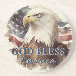 Dessous De Verre En Grès Dieu bénisse l'Amérique Aigle patriotique Aquarell