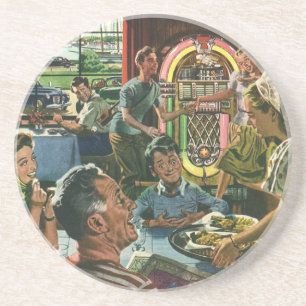 Dessous De Verre En Grès Dîner de famille vintage dans un diner avec un juk