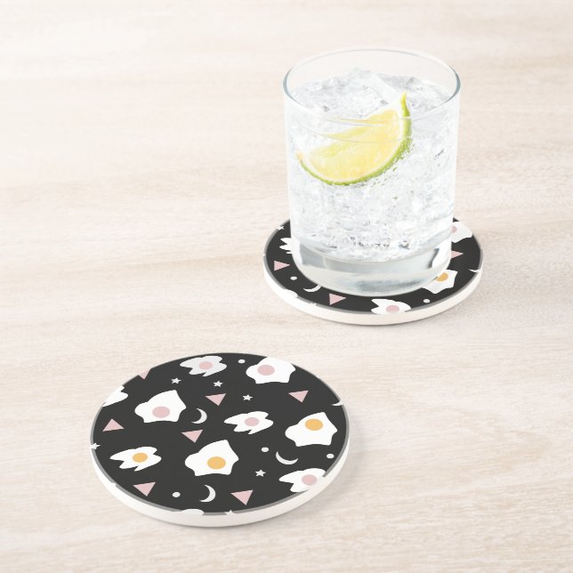 Dessous De Verre En Grès Dîner d'oeufs Lune Confetti Motif (Côté)
