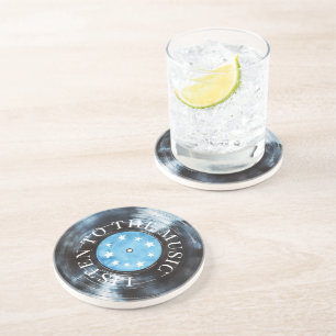 Dessous De Verre En Grès Disque de musique Aqua Blue Black