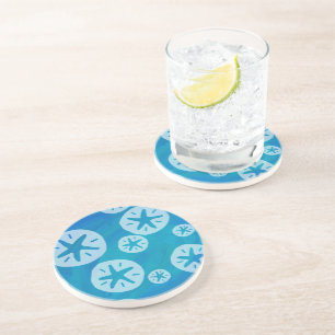Dessous De Verre En Grès Dollar de sable blanc et Motif bleu