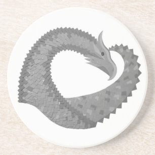 Dessous De Verre En Grès Dragon au cœur gris sur fond blanc