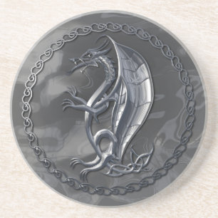 Dessous De Verre En Grès Dragon céleste d'argent