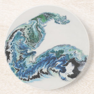 Dessous De Verre En Grès “Dragon dans les vagues – Côte d'énergie océanique