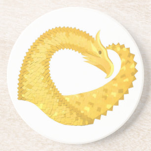 Dessous De Verre En Grès Dragon de coeur jaune sur blanc