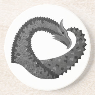 Dessous De Verre En Grès Dragon de coeur noir sur blanc