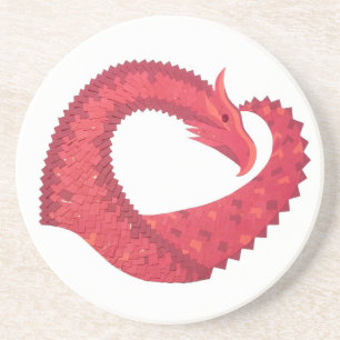 Dessous De Verre En Grès Dragon de coeur rouge en blanc