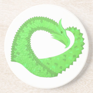 Dessous De Verre En Grès Dragon de coeur vert citron blanc