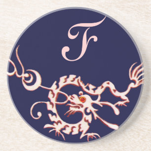 Dessous De Verre En Grès DRAGON DE MER 2 MONOGRAMME bleu rose