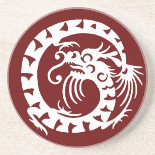 Dessous De Verre En Grès DRAGON DE NAGE, rouge et blanc
