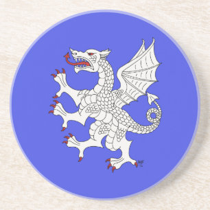 Dessous De Verre En Grès Dragon Rampant Argent