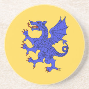 Dessous De Verre En Grès Dragon Rampant (bleu)