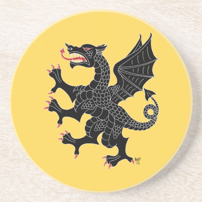 Dessous De Verre En Grès Dragon Rampant Sable (Devant)