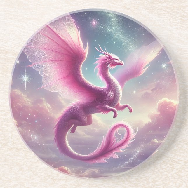Dessous De Verre En Grès Dragon rose (Devant)
