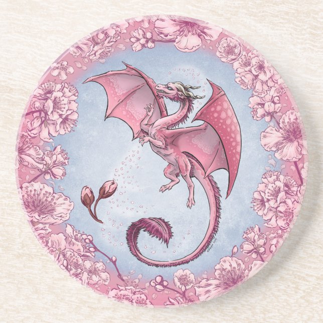 Dessous De Verre En Grès Dragon rose du printemps Nature Imaginaire Art (Devant)