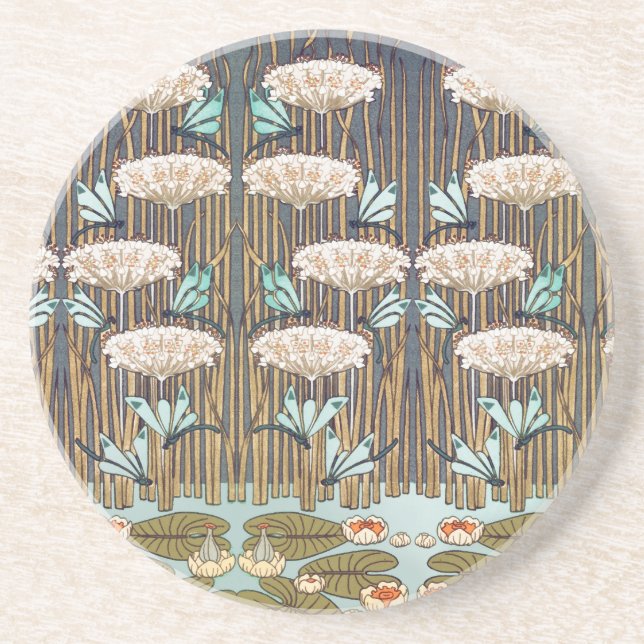 Dessous De Verre En Grès Dragonflies Water Lilies Marais Art Nouveau (Devant)