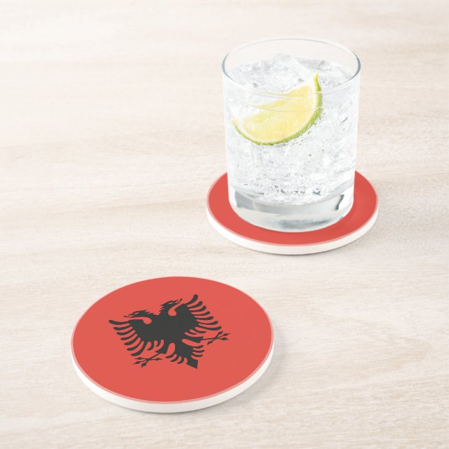Dessous De Verre En Grès Drapeau albanais (Côté)