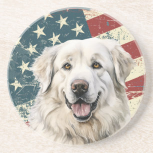 Dessous De Verre En Grès Drapeau américain Grunge Chien des Pyrénées