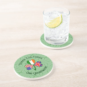 Dessous De Verre En Grès Drapeau Américain Irlandais Britannique Trèfle Per