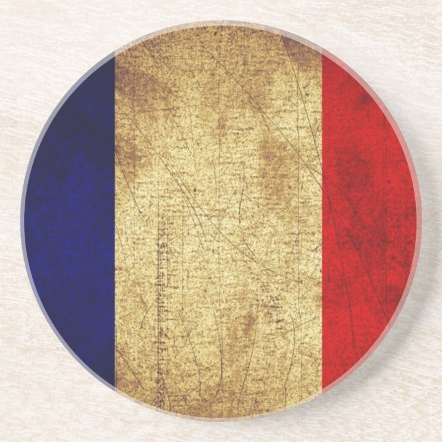 Dessous De Verre En Grès Drapeau de France à Grunge (Devant)