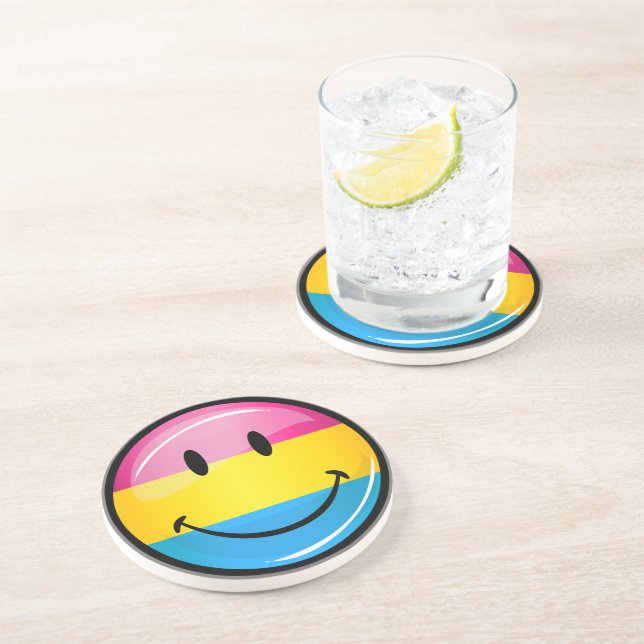 Dessous De Verre En Grès Drapeau de la Fierté Pansexuelle Souriante (Côté)