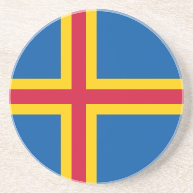 Dessous De Verre En Grès Drapeau des îles Åland patriotiques (Devant)