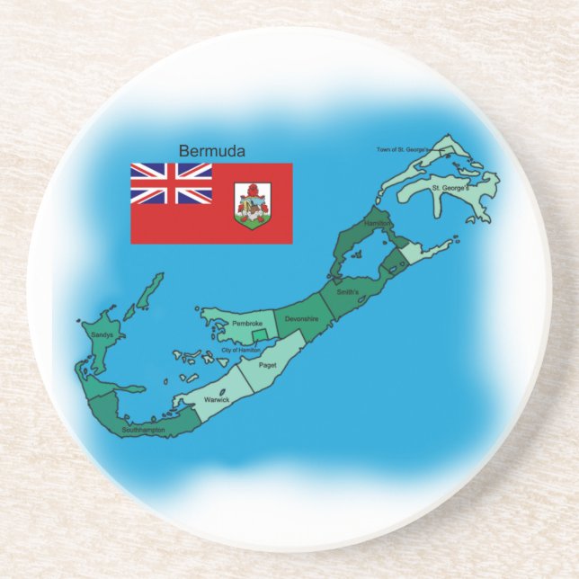 Dessous De Verre En Grès Drapeau et carte des Bermudes (Devant)