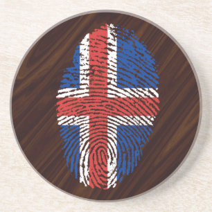 Dessous De Verre En Grès Drapeau islandais d'empreinte digitale de contact