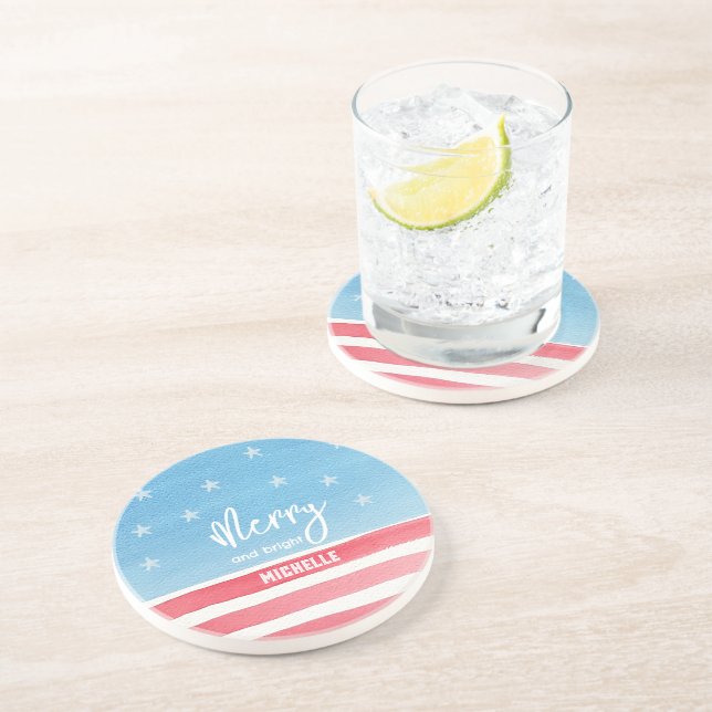 Dessous De Verre En Grès Drapeau Patriotique Moderne (Côté)