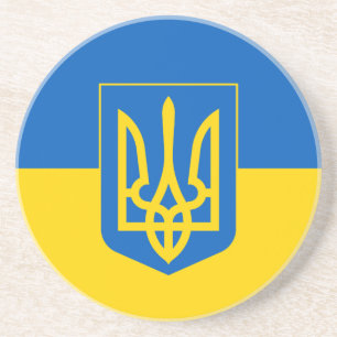 Dessous De Verre En Grès Drapeau ukrainien avec armoiries