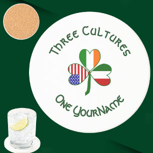 Dessous De Verre En Grès Drapeaux Américains Irlandais Italiens Trèfle Blan