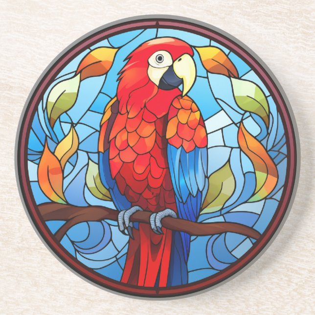 Dessous De Verre En Grès Écarpe en verre doux Macaw Parrot Bird (Devant)