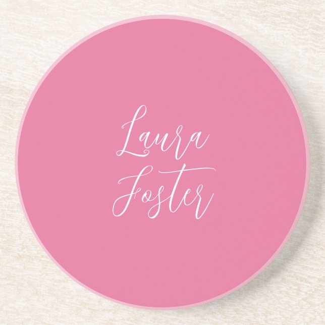 Dessous De Verre En Grès Écriture manuscrite Nom élégant Couleur rose (Devant)