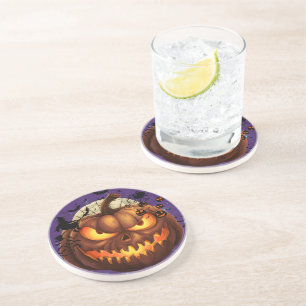 Dessous De Verre En Grès Éffrayant Halloween Citrouille Sandstone Drink Des
