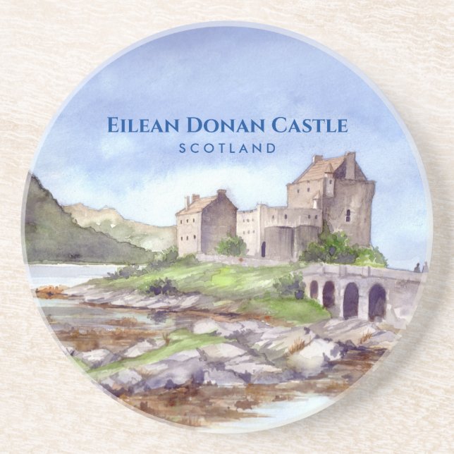 Dessous De Verre En Grès Eilean Donan Castle Ecosse aquarelle peinture (Devant)