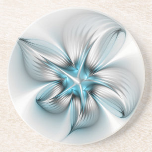 Dessous De Verre En Grès Élégance florale Art moderne Abstrait bleu fractal