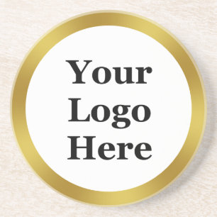 Dessous De Verre En Grès Élégant Blanc et Faux Gold Votre logo ici