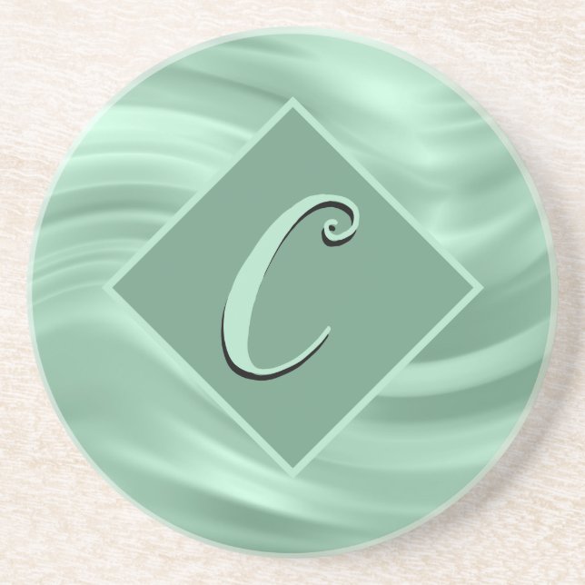 Dessous De Verre En Grès Élégant Chic Turquoise Swirl Monogramme initial él (Devant)